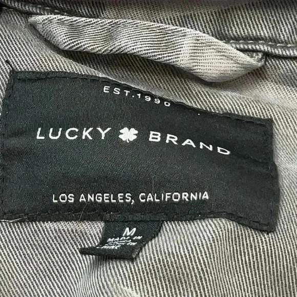 Lucky Brand Blue Grey Printed Camo Cropped Trench Coat Jacket Size Medium M - Picture 9 of 11